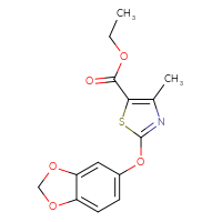 Chemical structure of ethyl 2-(2H-1,3-benzodioxol-5-yloxy)-4-methyl-1,3-thiazole-5-carboxylate - CSSB00020602050
