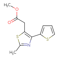 Chemical structure of methyl 2-[2-methyl-4-(thiophen-2-yl)-1,3-thiazol-5-yl]acetate - CSSB01994651541