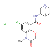 Chemical structure of N-{1-azabicyclo[2.2.2]octan-3-yl}-6-chloro-4-methyl-3-oxo-3,4-dihydro-2H-1,4-benzoxazine-8-carboxamide hydrochloride - CSSB00000189712