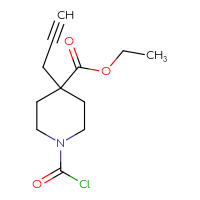 Chemical structure of ethyl 1-(carbonochloridoyl)-4-(prop-2-yn-1-yl)piperidine-4-carboxylate - CSSB21224766029