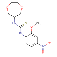 Chemical structure of 1-(1,4-dioxepan-6-yl)-3-(2-methoxy-4-nitrophenyl)thiourea - CSSB06985968581