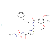 Chemical structure of potassium (2-{[1-(3,5-dimethoxy-4-methylphenyl)-N-(3-phenylpropyl)formamido]methyl}-1,3-thiazole-4-carbonyl)(ethylsulfamoyl)azanide - CSSB00161189000