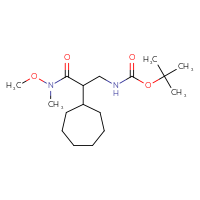 Chemical structure of tert-butyl N-{2-cycloheptyl-2-[methoxy(methyl)carbamoyl]ethyl}carbamate - CSSB00203835533