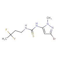 Chemical structure of 1-(3-bromo-1-methyl-1H-pyrazol-5-yl)-3-(3,3-difluorobutyl)thiourea - CSSB21432510598