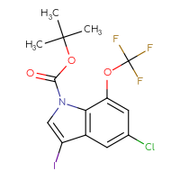 Chemical structure of tert-butyl 5-chloro-3-iodo-7-(trifluoromethoxy)-1H-indole-1-carboxylate - CSSB21332126795