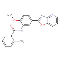 Chemical structure of N-(2-methoxy-5-{[1,3]oxazolo[4,5-b]pyridin-2-yl}phenyl)-2-methylbenzamide - CSSB00121609761