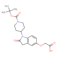 Chemical structure of 2-[(1-{1-[(tert-butoxy)carbonyl]piperidin-4-yl}-2-oxo-2,3-dihydro-1H-indol-5-yl)oxy]acetic acid - CSSB21432518947