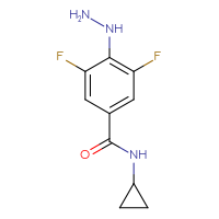 Chemical structure of N-cyclopropyl-3,5-difluoro-4-hydrazinylbenzamide - CSSB00000688933