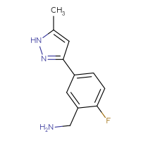 Chemical structure of 1-[2-fluoro-5-(5-methyl-1H-pyrazol-3-yl)phenyl]methanamine - CSSB02388952192
