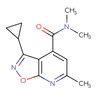 Chemical structure of 3-cyclopropyl-N,N,6-trimethyl-[1,2]oxazolo[5,4-b]pyridine-4-carboxamide - CSSB01432918514