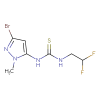Chemical structure of 1-(3-bromo-1-methyl-1H-pyrazol-5-yl)-3-(2,2-difluoroethyl)thiourea - CSSB21432449810