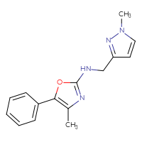 Chemical structure of 4-methyl-N-[(1-methyl-1H-pyrazol-3-yl)methyl]-5-phenyl-1,3-oxazol-2-amine - CSSB15148097763