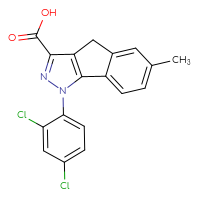 Chemical structure of 1-(2,4-dichlorophenyl)-6-methyl-1H,4H-indeno[1,2-c]pyrazole-3-carboxylic acid - CSSB20785369914