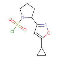 Chemical structure of 2-(5-cyclopropyl-1,2-oxazol-3-yl)pyrrolidine-1-sulfonyl chloride - CSSB21224774935