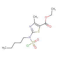 Chemical structure of ethyl 2-[(chlorosulfonyl)(pentyl)amino]-4-methyl-1,3-thiazole-5-carboxylate - CSSB21224772973
