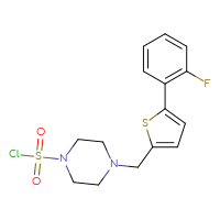 Chemical structure of 4-{[5-(2-fluorophenyl)thiophen-2-yl]methyl}piperazine-1-sulfonyl chloride - CSSB21224774812