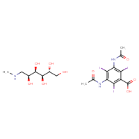 Chemical structure of (2R,3R,4R,5S)-6-(methylamino)hexane-1,2,3,4,5-pentol; 3,5-diacetamido-2,4,6-triiodobenzoic acid - CSSB00020617988