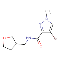 Chemical structure of 4-bromo-1-methyl-N-[(oxolan-3-yl)methyl]-1H-pyrazole-3-carboxamide - CSSB00020479311