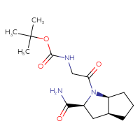 Chemical structure of tert-butyl N-{2-[(2S,3aS,6aS)-2-carbamoyl-octahydrocyclopenta[b]pyrrol-1-yl]-2-oxoethyl}carbamate - CSSB02270739500