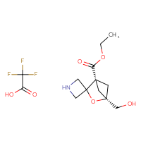 Chemical structure of ethyl (1'r,4'r)-4'-(hydroxymethyl)-3'-oxaspiro[azetidine-3,2'-bicyclo[2.1.1]hexane]-1'-carboxylate; trifluoroacetic acid - CSSB06446546291