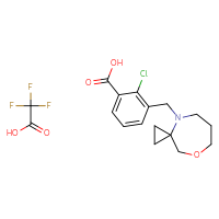 Chemical structure of 2-chloro-3-({8-oxa-4-azaspiro[2.6]nonan-4-yl}methyl)benzoic acid; trifluoroacetic acid - CSSS20621706788