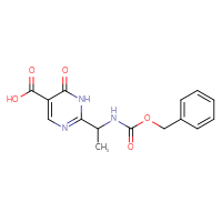 Chemical structure of 2-(1-{[(benzyloxy)carbonyl]amino}ethyl)-6-oxo-1,6-dihydropyrimidine-5-carboxylic acid - CSSB02127455998