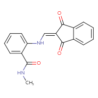 Chemical structure of 2-{[(1,3-dioxo-2,3-dihydro-1H-inden-2-ylidene)methyl]amino}-N-methylbenzamide - CSSB00025735256