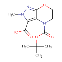 Chemical structure of 4-[(tert-butoxy)carbonyl]-2-methyl-2H,4H,5H,6H-pyrazolo[3,4-b][1,4]oxazine-3-carboxylic acid - CSSB15098710287