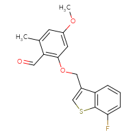Chemical structure of 2-[(7-fluoro-1-benzothiophen-3-yl)methoxy]-4-methoxy-6-methylbenzaldehyde - CSSB21349237679