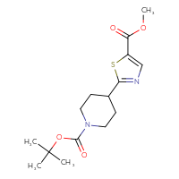 Chemical structure of tert-butyl 4-[5-(methoxycarbonyl)-1,3-thiazol-2-yl]piperidine-1-carboxylate - CSSB00104991379