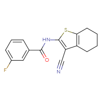 Chemical structure of N-(3-cyano-4,5,6,7-tetrahydro-1-benzothiophen-2-yl)-3-fluorobenzamide - CSSB00027980451