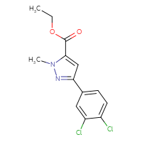 Chemical structure of ethyl 3-(3,4-dichlorophenyl)-1-methyl-1H-pyrazole-5-carboxylate - CSSB00160512265