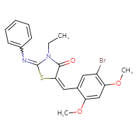 Chemical structure of (5E)-5-[(5-bromo-2,4-dimethoxyphenyl)methylidene]-3-ethyl-2-(phenylimino)-1,3-thiazolidin-4-one - CSSB20620699125