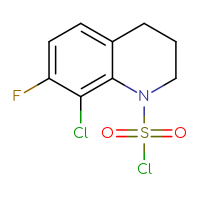 Chemical structure of 8-chloro-7-fluoro-1,2,3,4-tetrahydroquinoline-1-sulfonyl chloride - CSSB15005366742