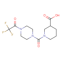 Chemical structure of 1-[4-(2,2,2-trifluoroacetyl)piperazine-1-carbonyl]piperidine-3-carboxylic acid - CSSB03496568478