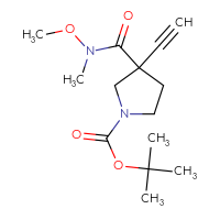 Chemical structure of tert-butyl 3-ethynyl-3-[methoxy(methyl)carbamoyl]pyrrolidine-1-carboxylate - CSSB06643354851