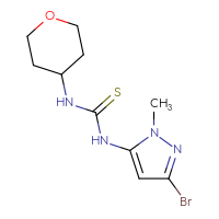 Chemical structure of 3-(3-bromo-1-methyl-1H-pyrazol-5-yl)-1-(oxan-4-yl)thiourea - CSSB21432511100