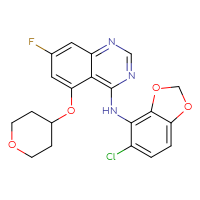 Chemical structure of N-(5-chloro-2H-1,3-benzodioxol-4-yl)-7-fluoro-5-(oxan-4-yloxy)quinazolin-4-amine - CSSB00020630620
