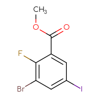 Chemical structure of methyl 3-bromo-2-fluoro-5-iodobenzoate - CSSB00040897760