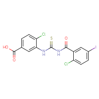Chemical structure of 4-chloro-3-({[(2-chloro-5-iodophenyl)formamido]methanethioyl}amino)benzoic acid - CSSB00102610435