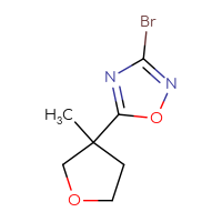 Chemical structure of 3-bromo-5-(3-methyloxolan-3-yl)-1,2,4-oxadiazole - CSSB00021864718