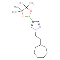 Chemical structure of 1-(2-cycloheptylethyl)-4-(4,4,5,5-tetramethyl-1,3,2-dioxaborolan-2-yl)-1H-pyrazole - CSSB06272501798