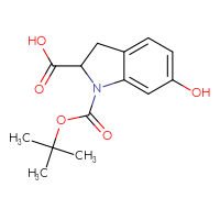 Chemical structure of 1-[(tert-butoxy)carbonyl]-6-hydroxy-2,3-dihydro-1H-indole-2-carboxylic acid - CSSB00025776698