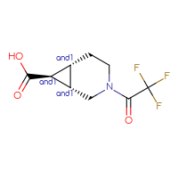 Chemical structure of rac-(1R,6S,7R)-3-(2,2,2-trifluoroacetyl)-3-azabicyclo[4.1.0]heptane-7-carboxylic acid - CSSB20620682785