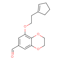 Chemical structure of 8-[2-(cyclopent-1-en-1-yl)ethoxy]-2,3-dihydro-1,4-benzodioxine-6-carbaldehyde - CSSB14947927817