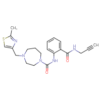 Chemical structure of 4-[(2-methyl-1,3-thiazol-4-yl)methyl]-N-{2-[(prop-2-yn-1-yl)carbamoyl]phenyl}-1,4-diazepane-1-carboxamide - CSSB14880533433