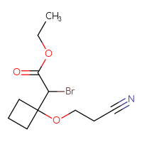 Chemical structure of ethyl 2-bromo-2-[1-(2-cyanoethoxy)cyclobutyl]acetate - CSSB21224762231