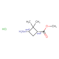Chemical structure of rac-methyl (1R,3S)-3-amino-2,2-dimethylcyclobutane-1-carboxylate hydrochloride - CSSB00025772377