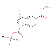 Chemical structure of 1-tert-butyl 5-methyl 3-chloro-1H-indole-1,5-dicarboxylate - CSSB09893651162