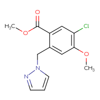 Chemical structure of methyl 5-chloro-4-methoxy-2-[(1H-pyrazol-1-yl)methyl]benzoate - CSSB21332094874